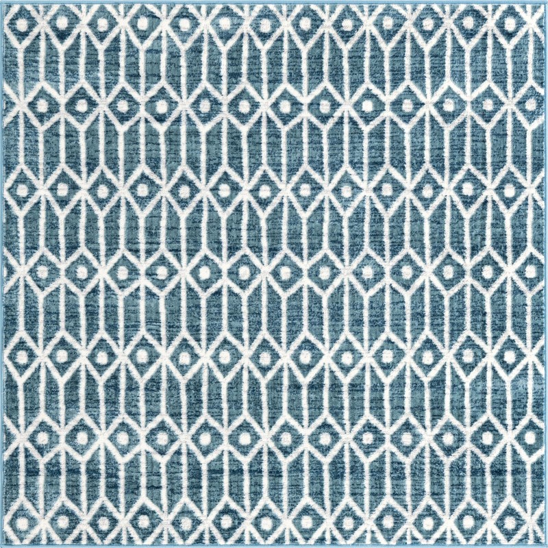 Vincent · Geometric trellis rug, blue and ivory
