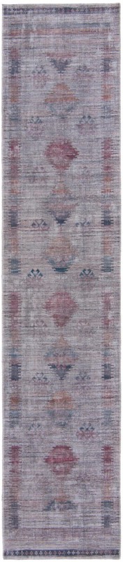 2' 7 x 12' Bascom · Faded tribal Washable Rug, gray and burgundy