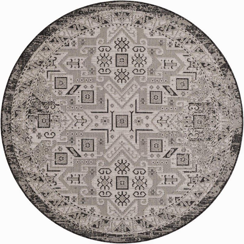 6' x 6' Estuary · Border Outdoor Rug, charcoal gray