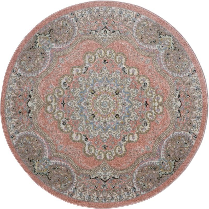 5' 3 x 5' 3 Candlelight · Border Washable Rug, rose pink