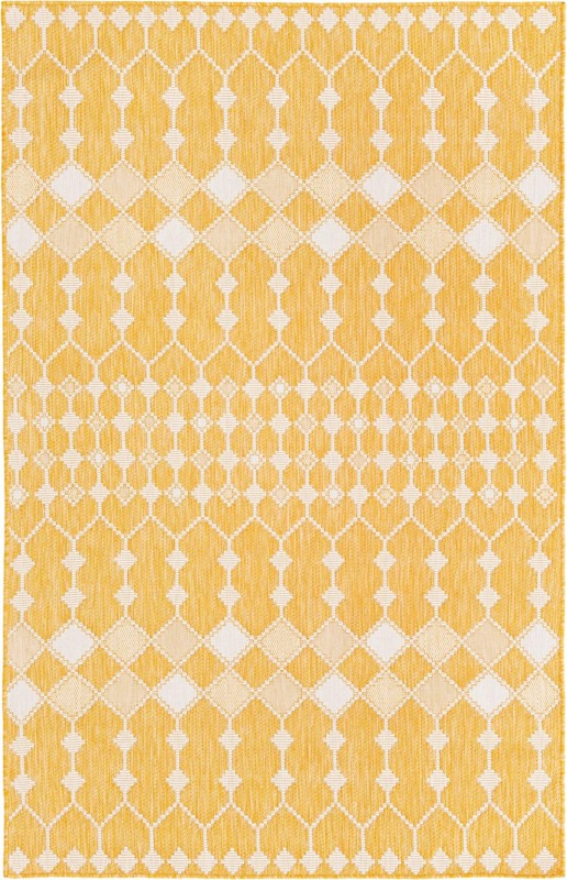 5' 3 x 8' Ramsden · Geometric trellis Outdoor Rug, yellow and ivory