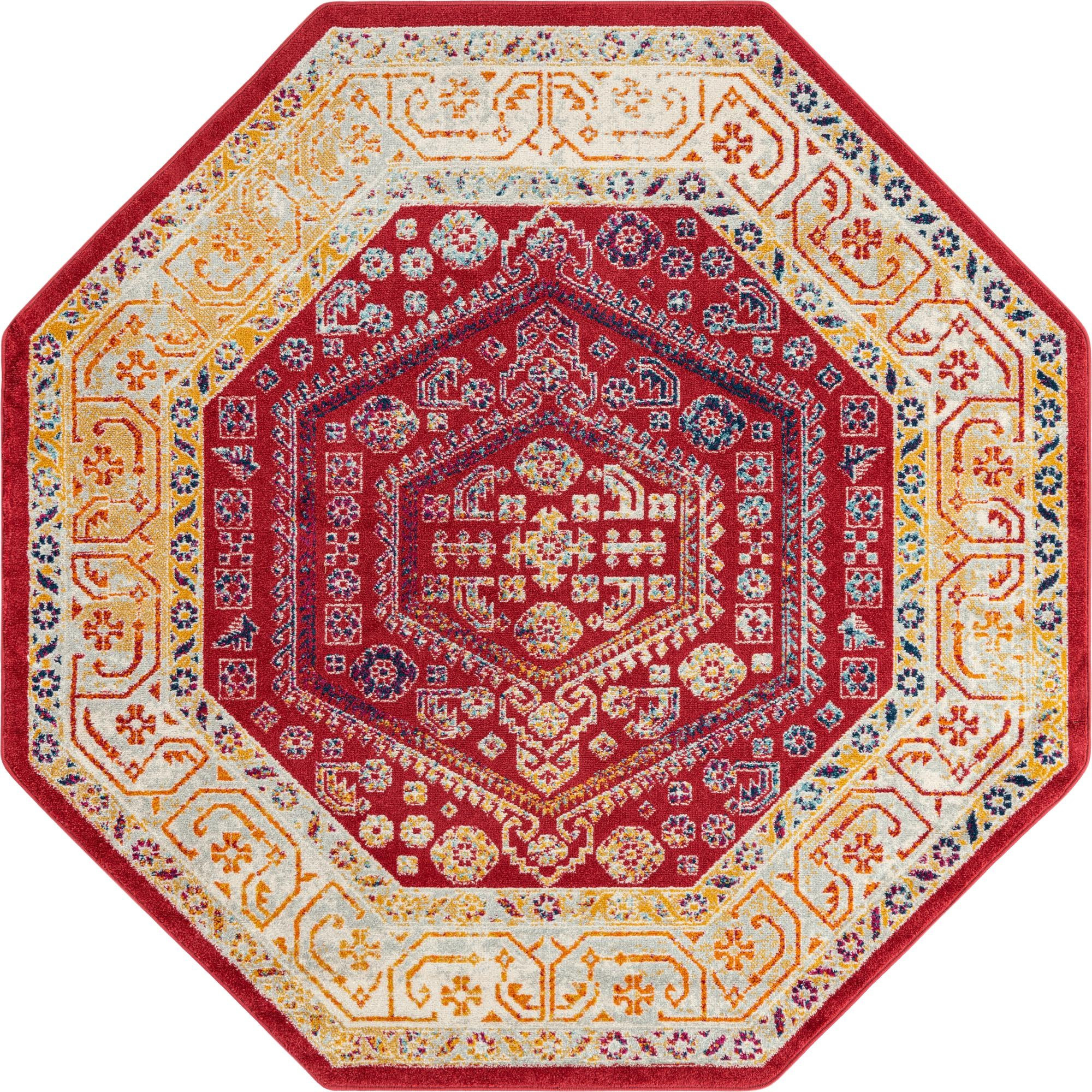 7' x 7' Broadhurst · Medallion rug, magenta and ivory