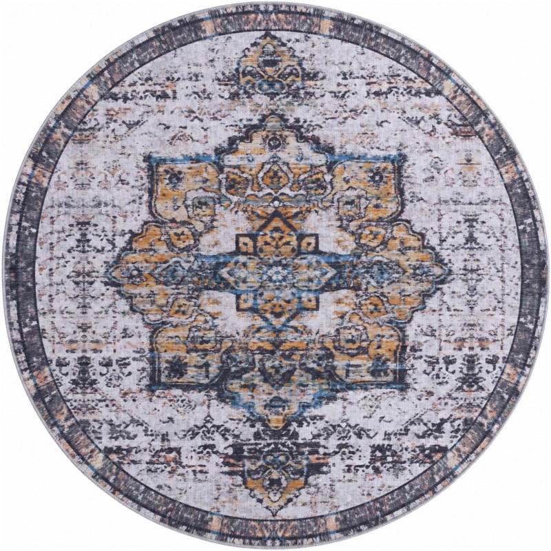 6' x 6' Rideout · Medallion rug, white and blue