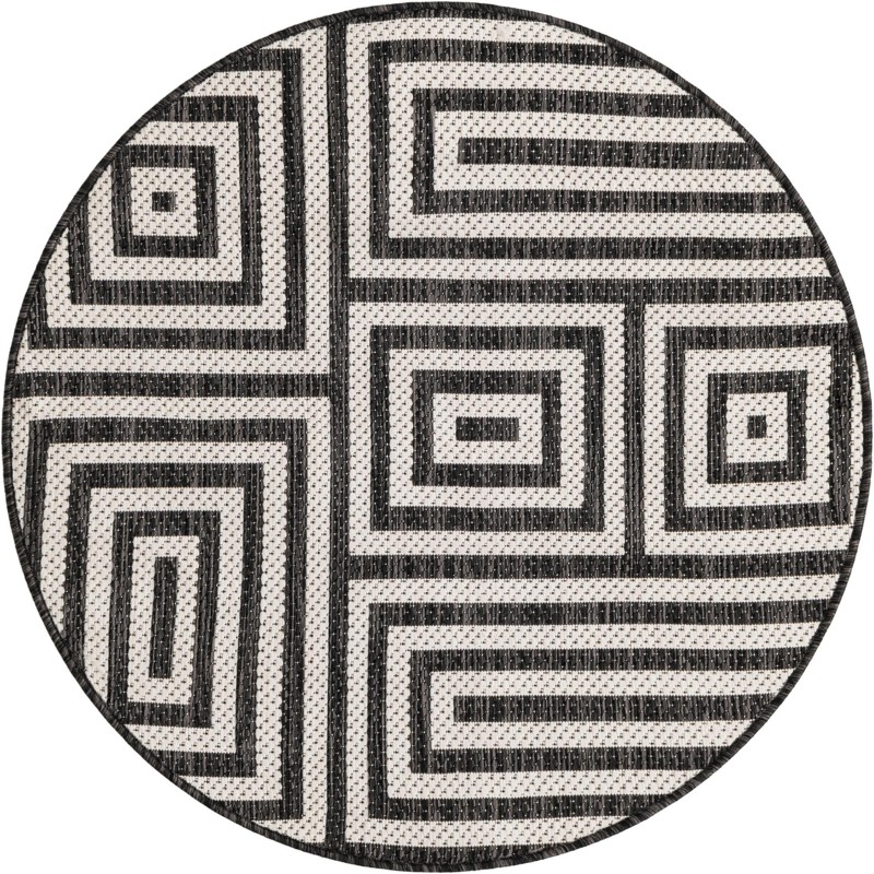 3' x 3' Cumberland · Geometric maze Outdoor Rug, black and white