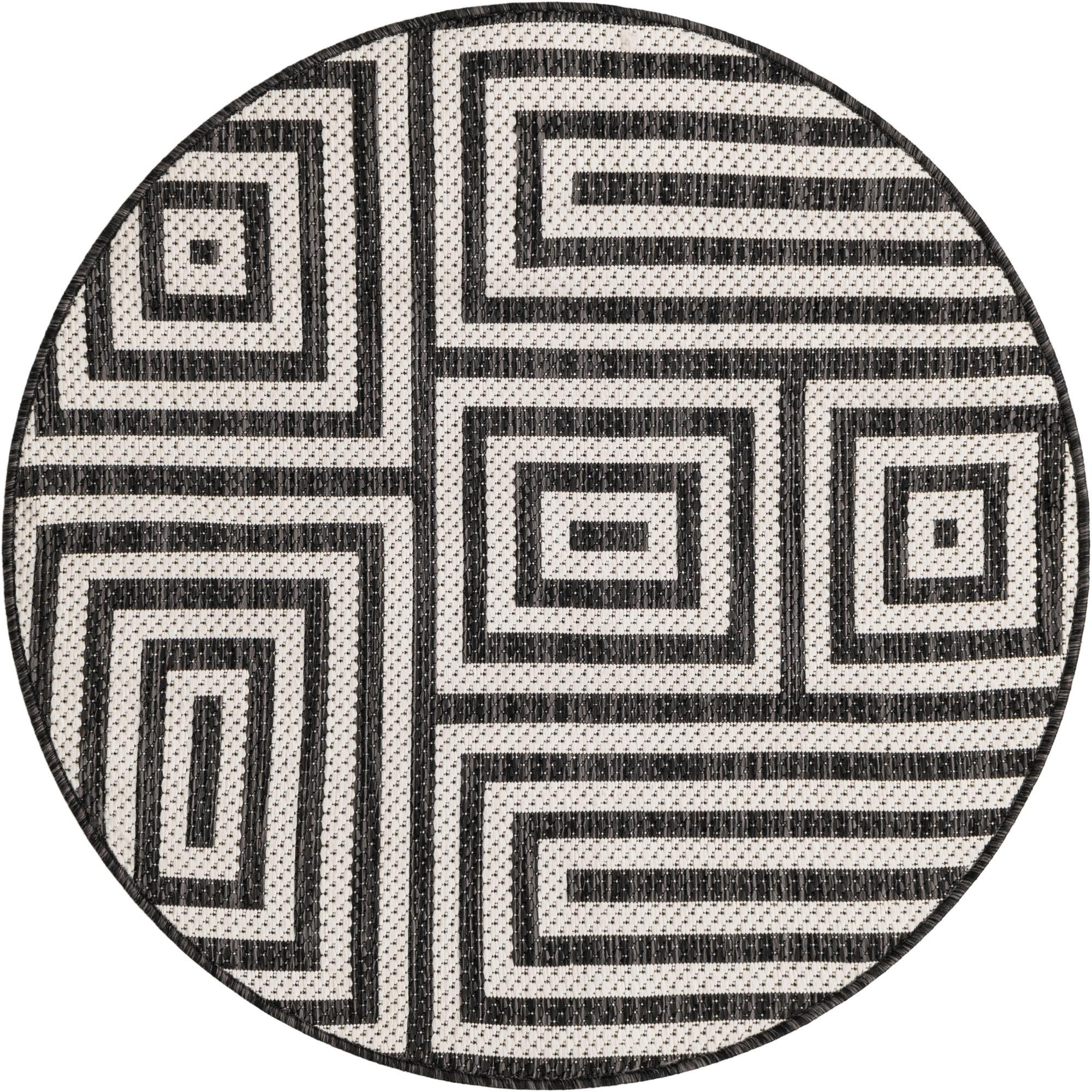 3' x 3' Cumberland · Geometric maze Outdoor Rug, black and white