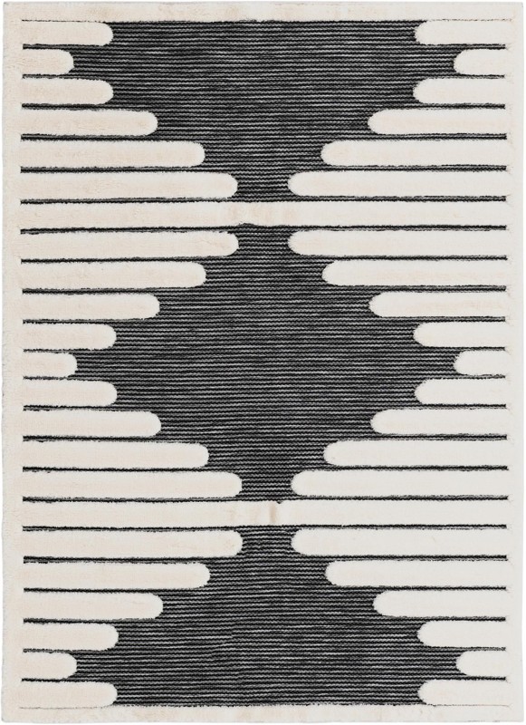 5' x 7' Hibbert · Geometric lines rug, gray and ivory