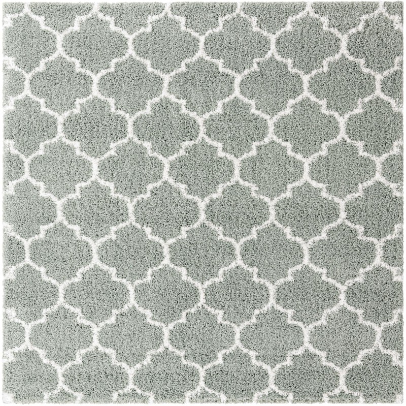 Jameson · Trellis Shag Rug, cyan and ivory