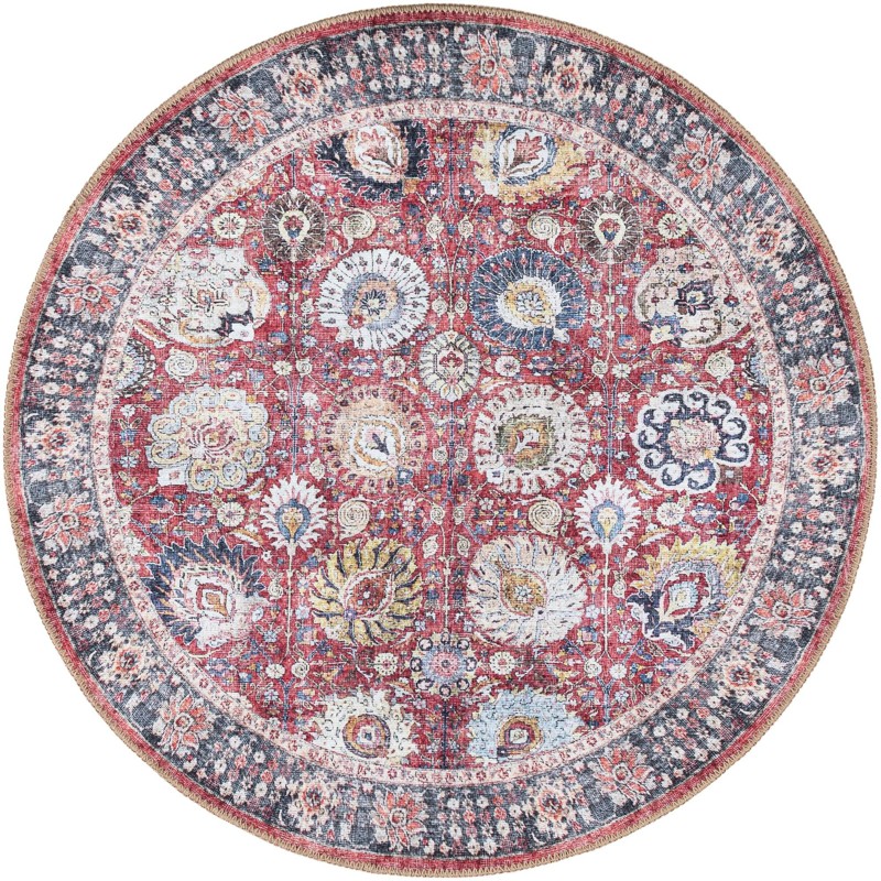 Barlow · Floral / botanical Washable Rug, vintage red