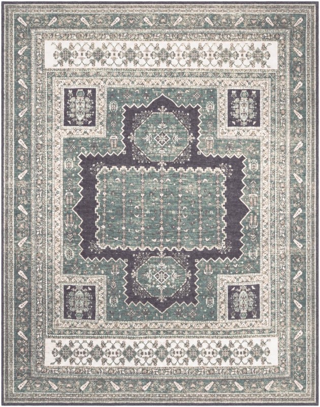 7' 10 x 10' Merritt · Border rug, emerald green