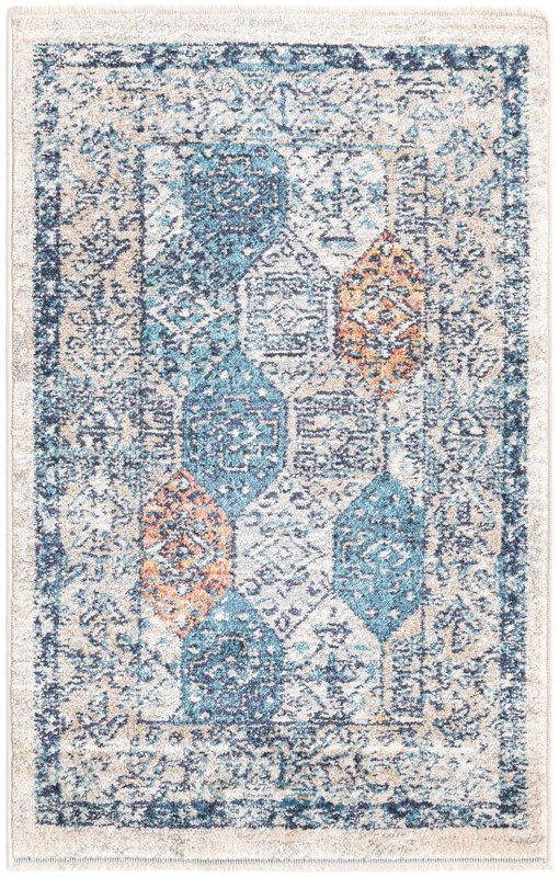 2' x 3' Keane · Diamond rug, blue and rust