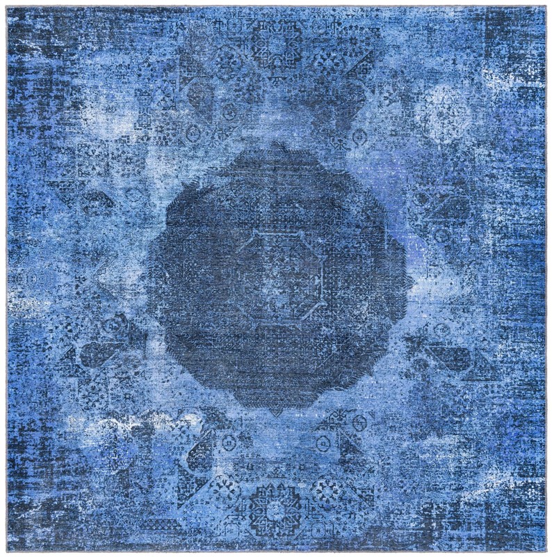 7' 10 x 7' 10 Fallowfield · Distressed medallion Washable Rug, blue and black