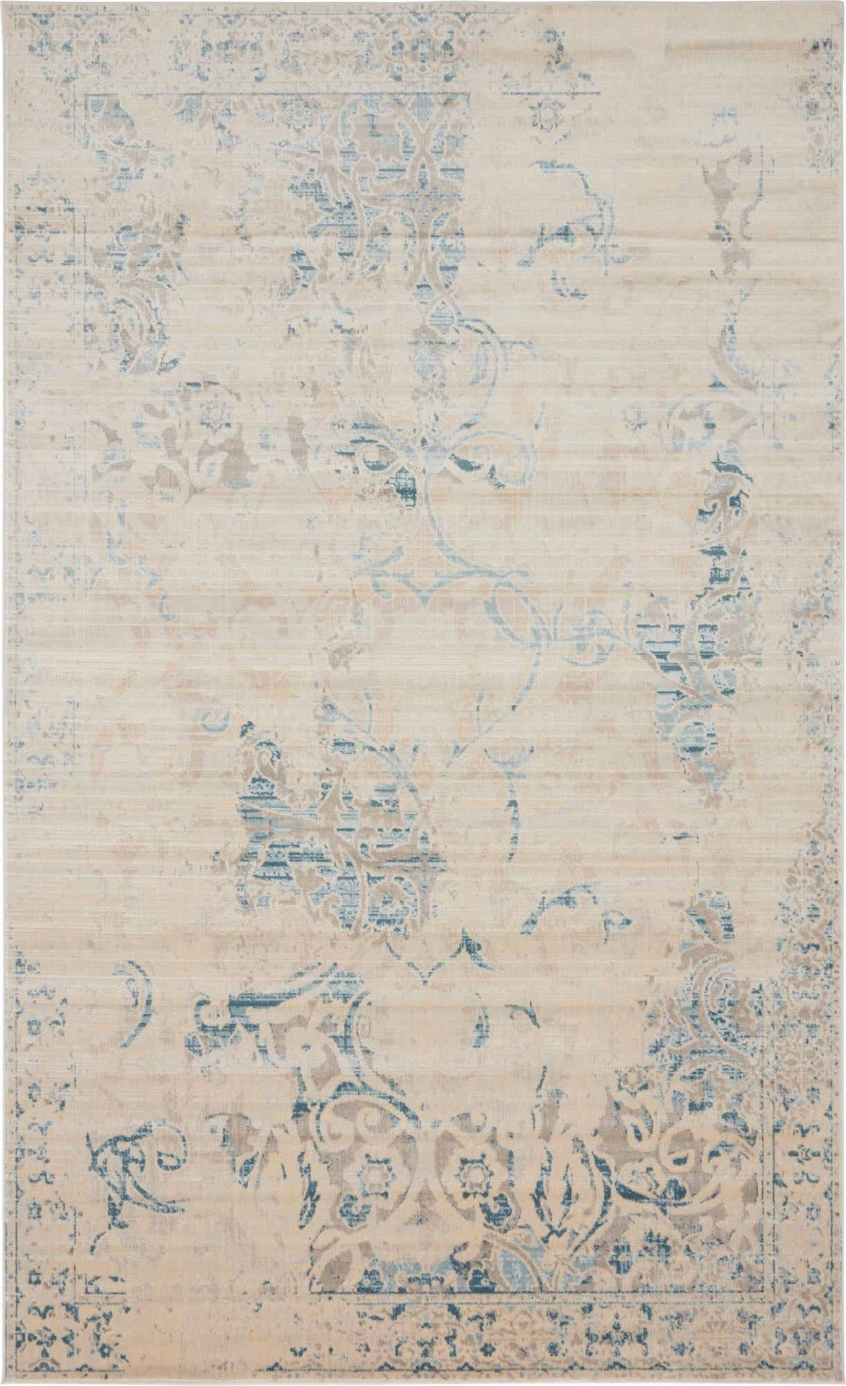 5' x 8' Mint · Distressed traditional rug, beige and blue