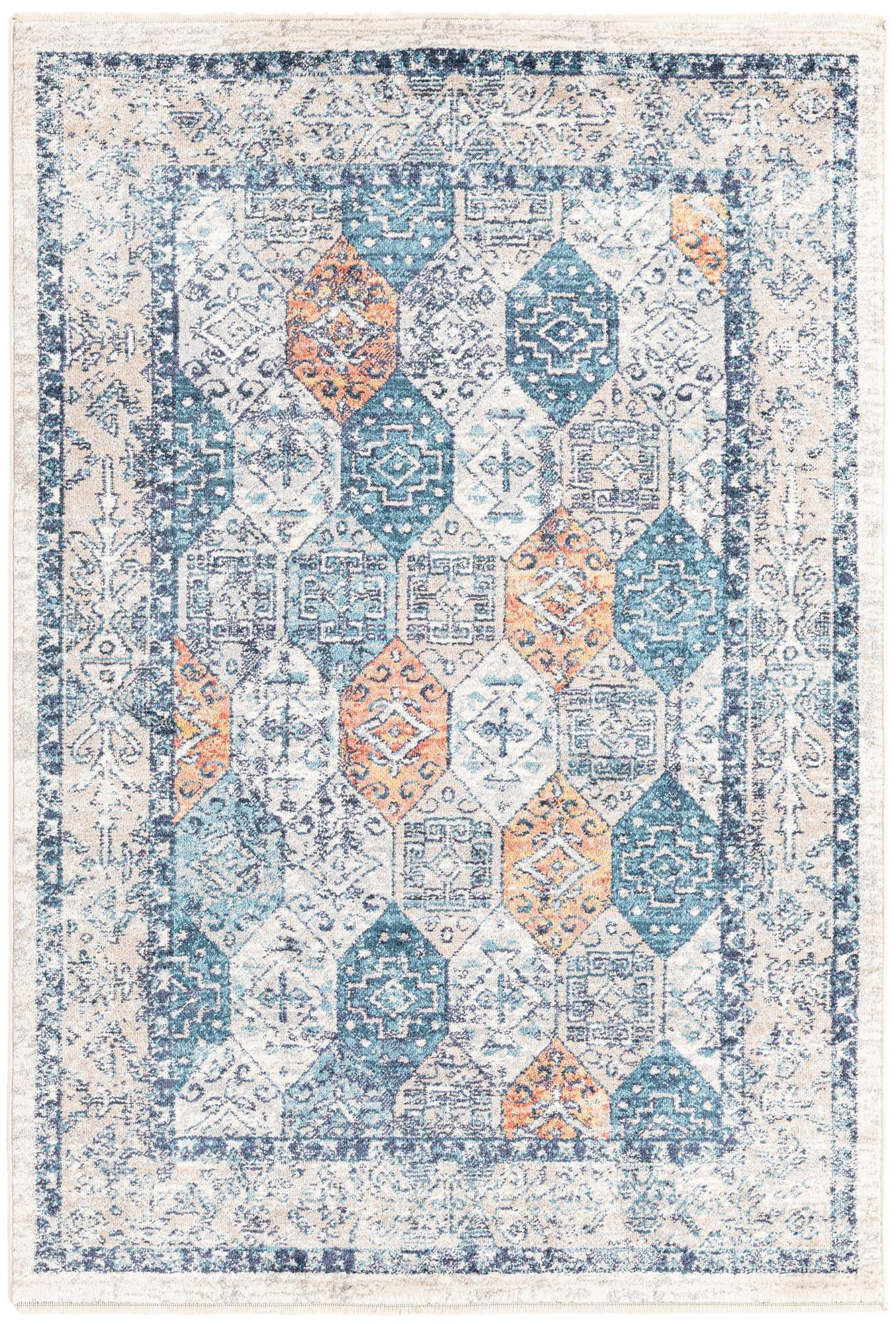 4' x 6' Keane · Diamond rug, blue and rust