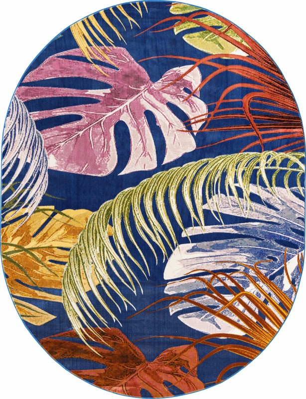 7' 10 x 10' Britton · Tropical leaf rug, blue and multi