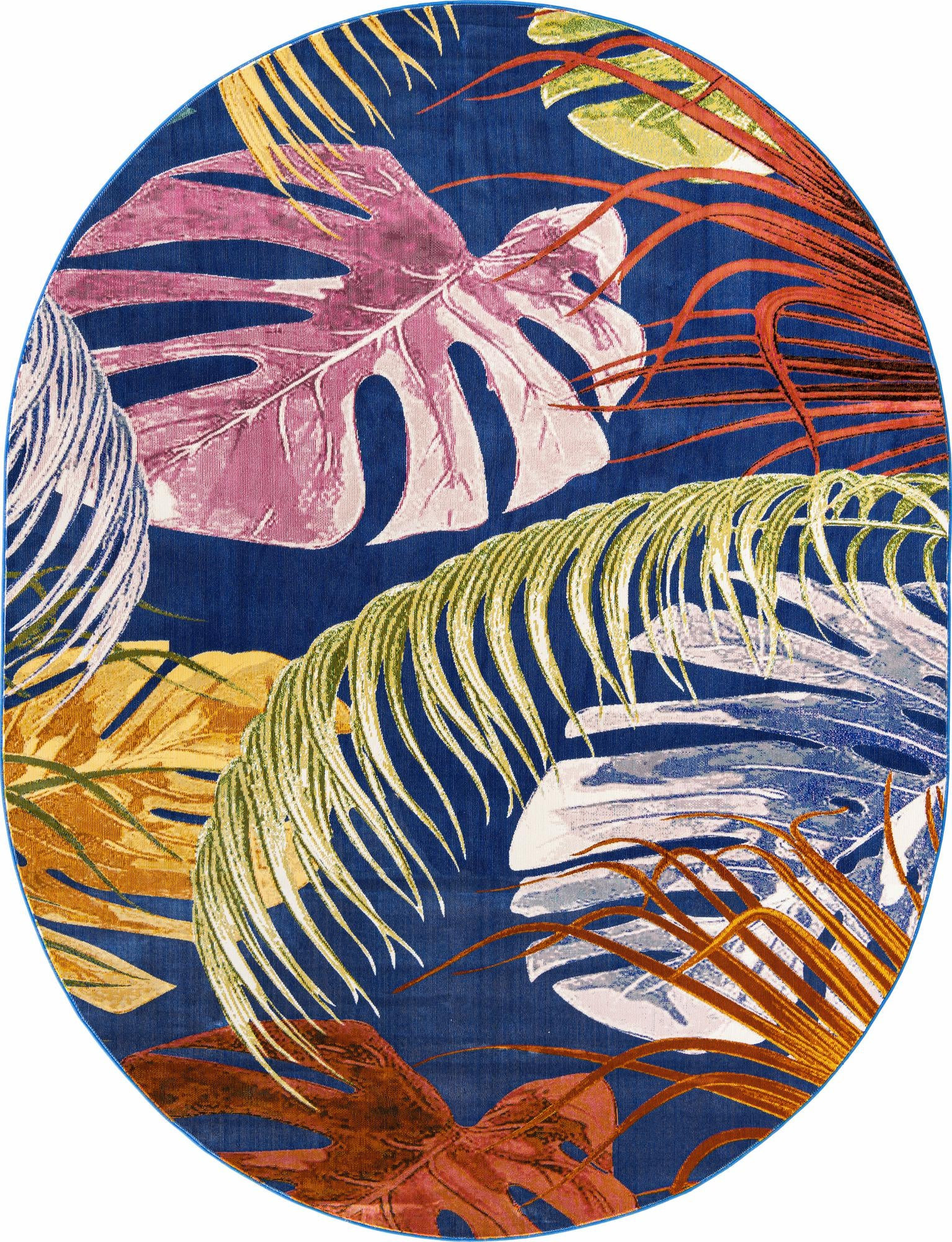 7' 10 x 10' Britton · Tropical leaf rug, blue and multi