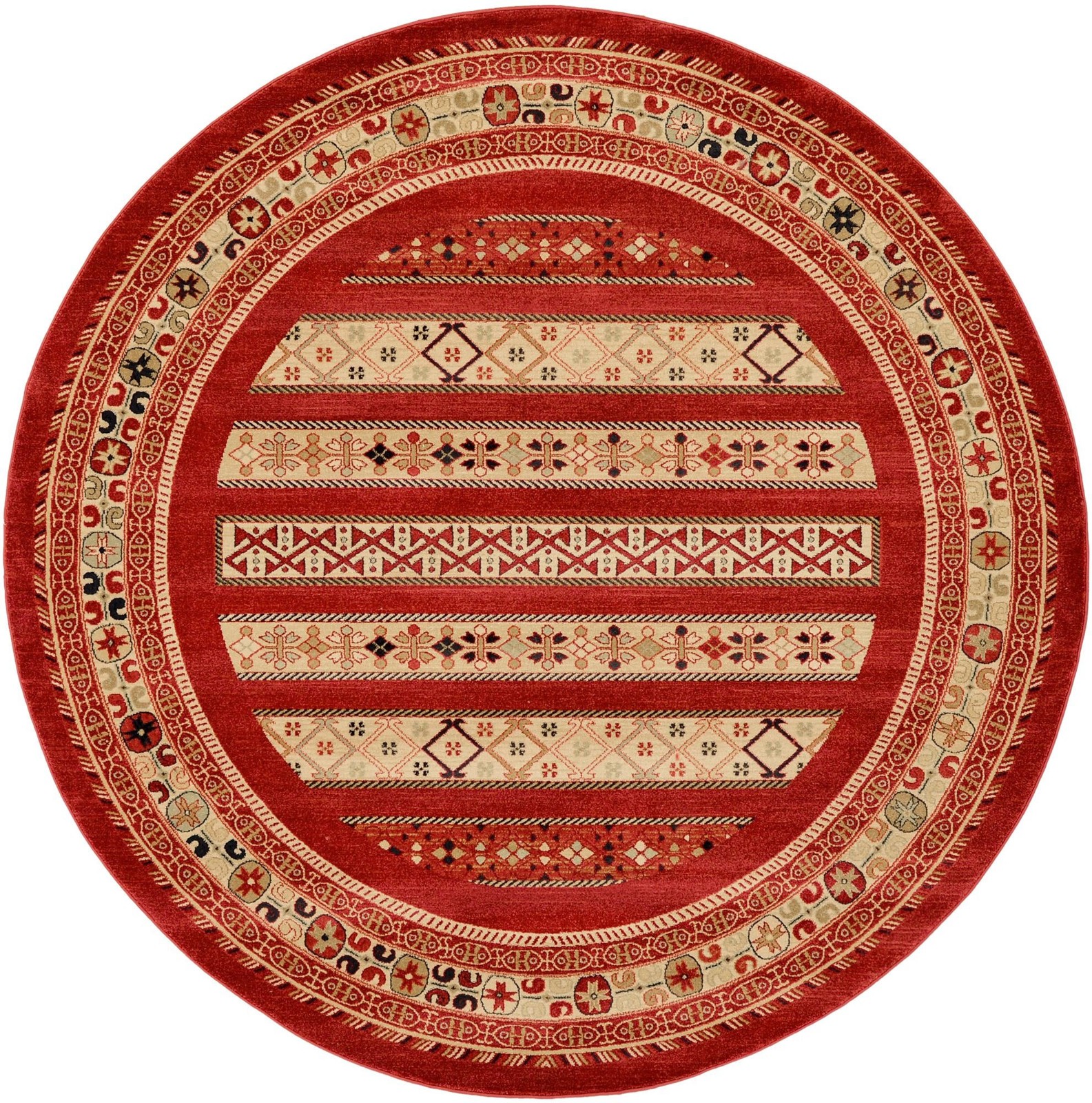 8' x 8' Quarry · Tribal striped rug, rust and beige