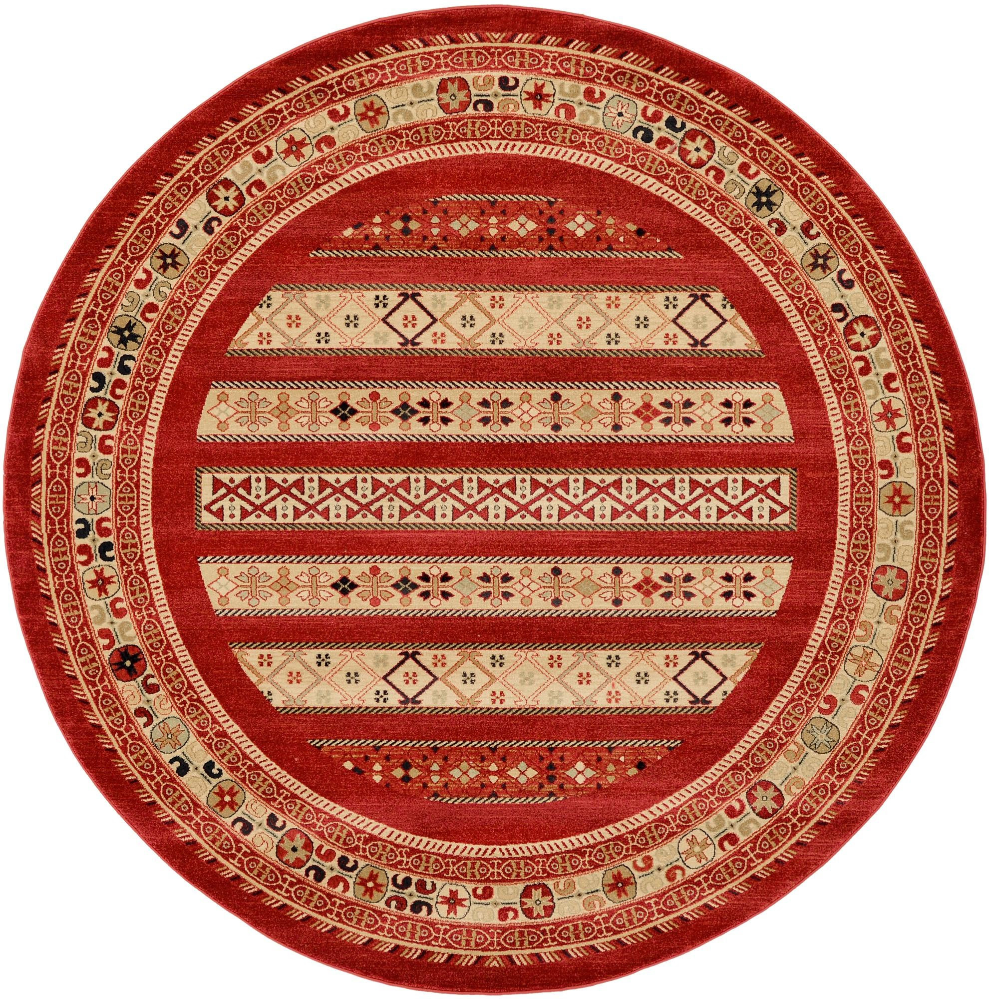8' x 8' Quarry · Tribal striped rug, rust and beige