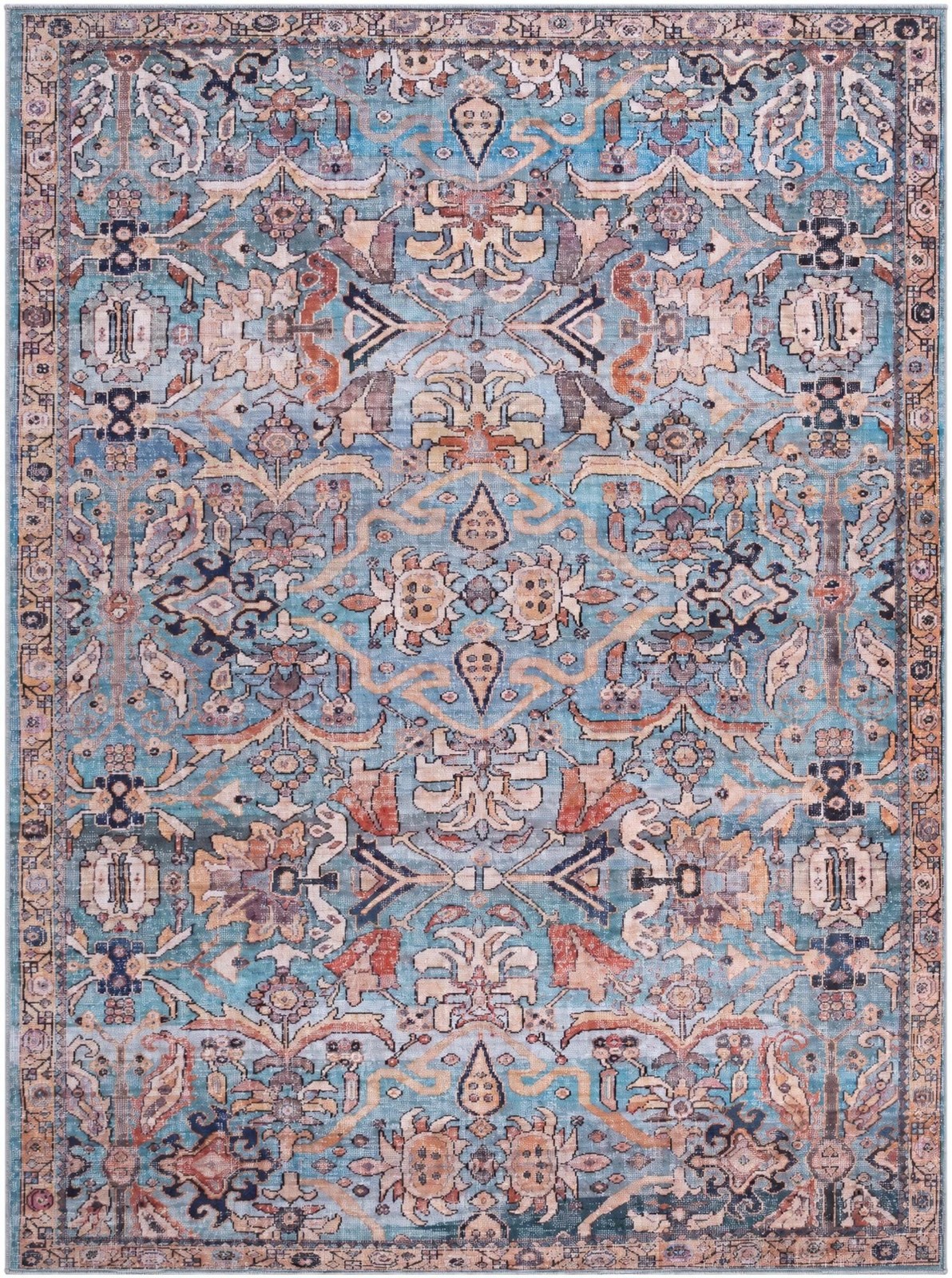 5' 3 x 7' Gaskell · Persian floral rug, blue and rust