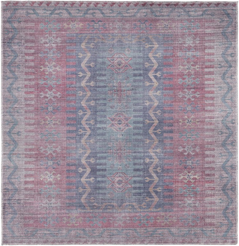 5' 3 x 5' 3 Paige · Tribal geometric Washable Rug, blue and red