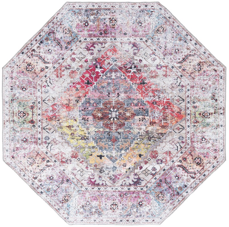 7' 10 x 7' 10 Trillium · Distressed medallion Washable Rug, ivory and multi