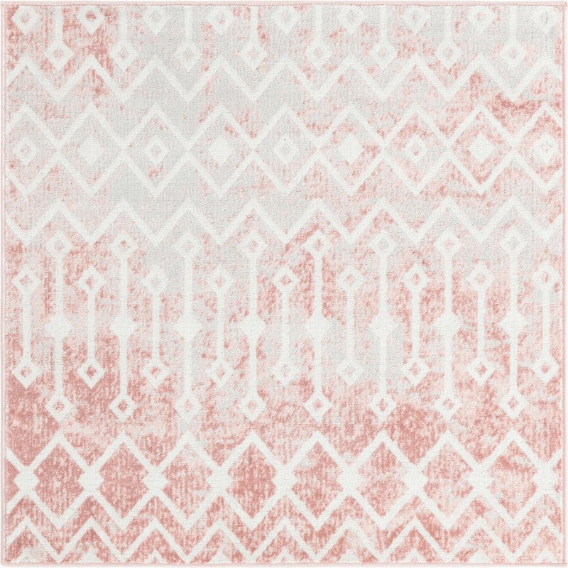 4' x 4' Eugene · Geometric trellis rug, rose and ivory