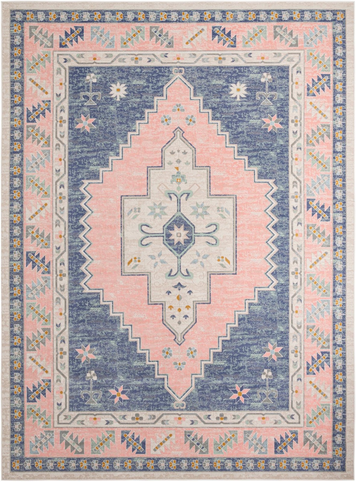 12' x 16' 1 Ligonier · Medallion rug, french blue and pink