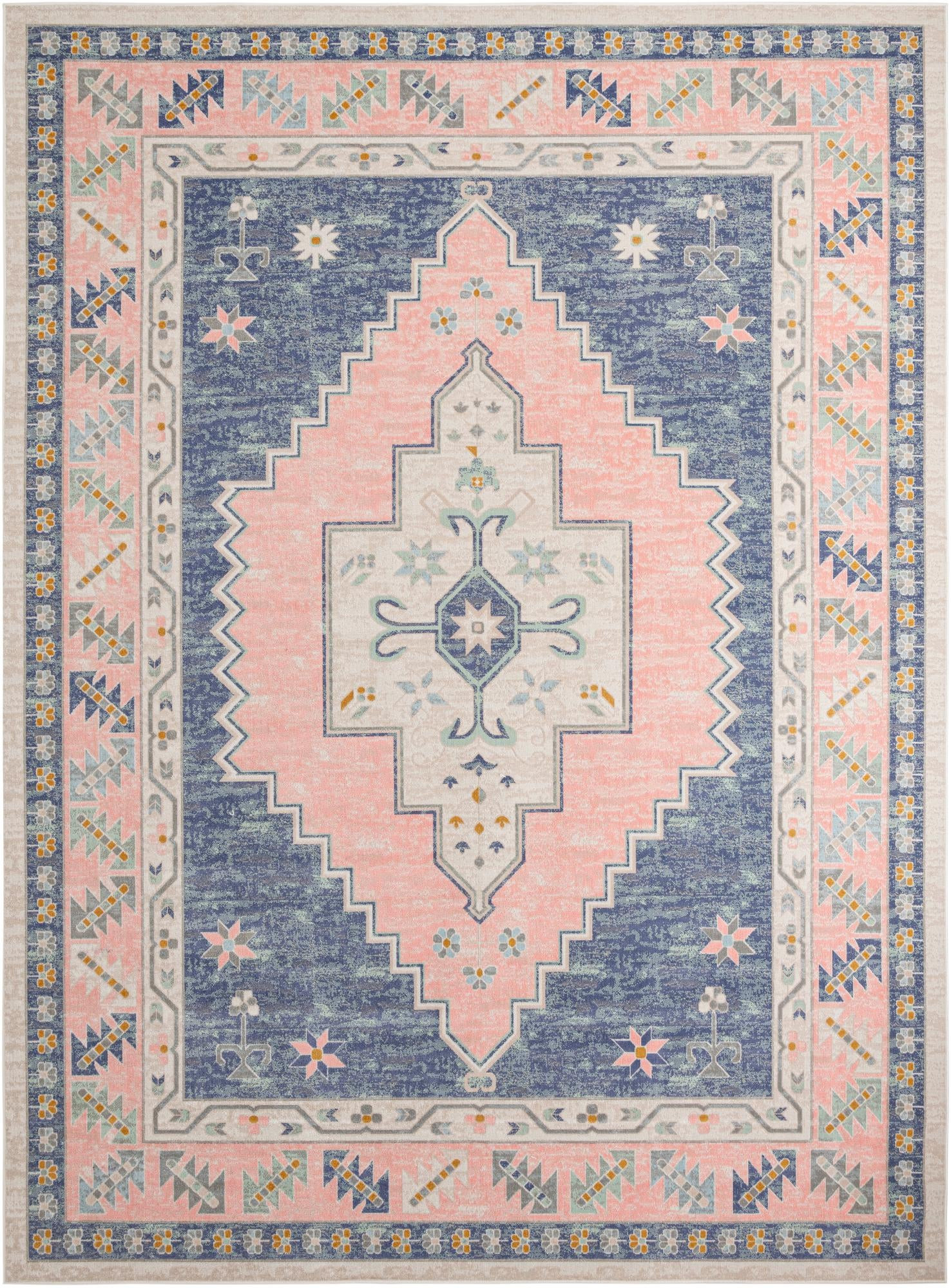 12' x 16' 1 Ligonier · Medallion rug, french blue and pink