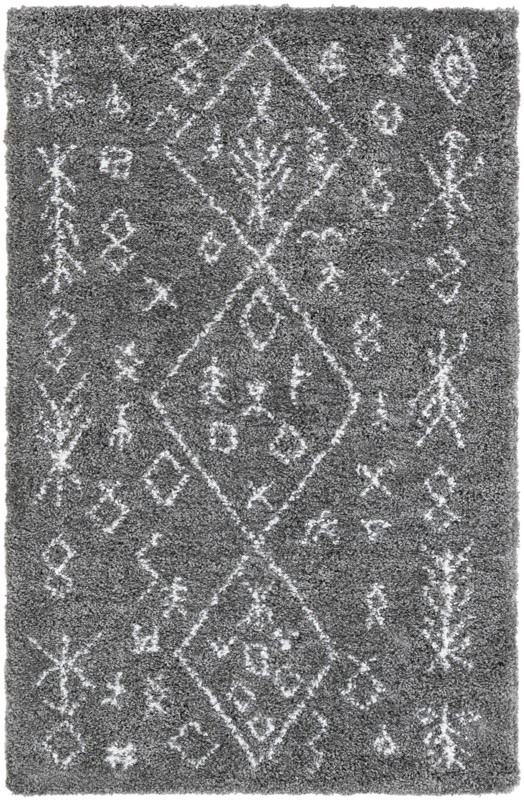 Jameson · Tribal diamond Shag Rug, gray and ivory