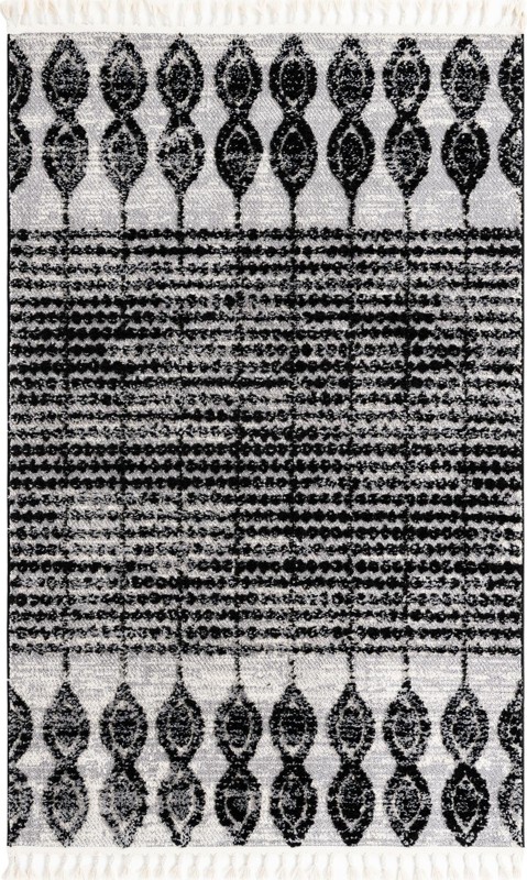 5' 3 x 8' Ferrall · Tribal striped rug, black and ivory