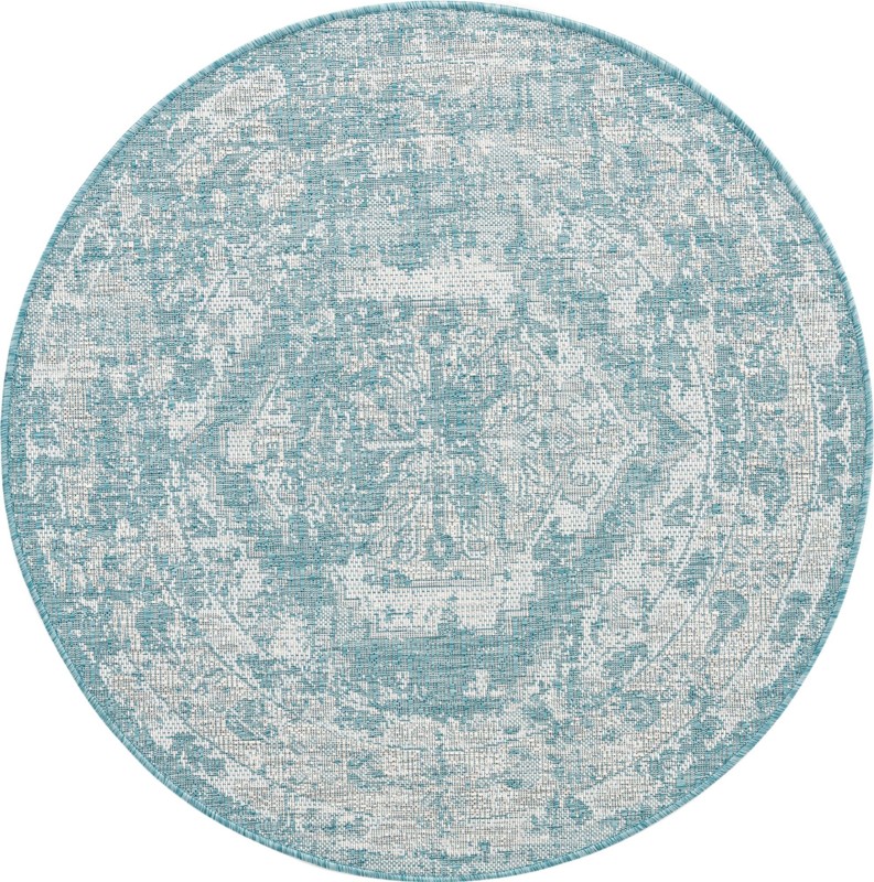 4' x 4' Wylie · Border Outdoor Rug, aqua