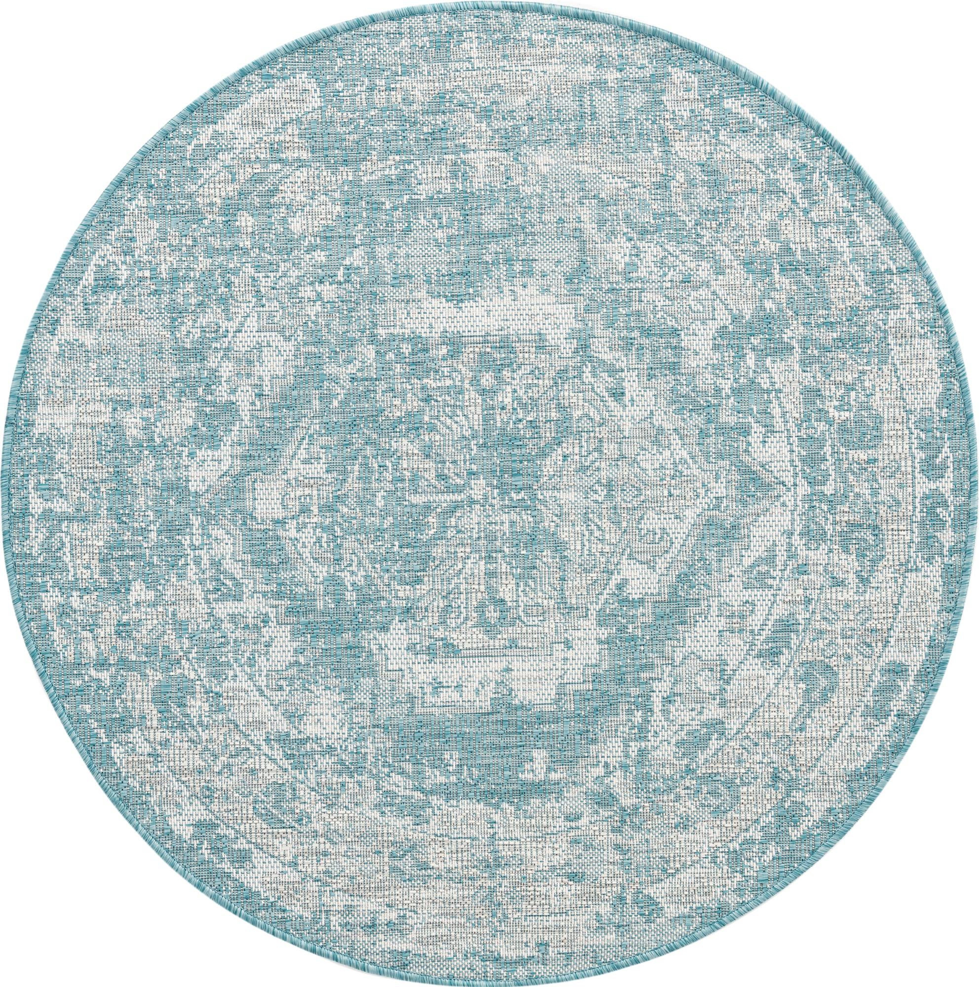 4' x 4' Wylie · Border Outdoor Rug, aqua