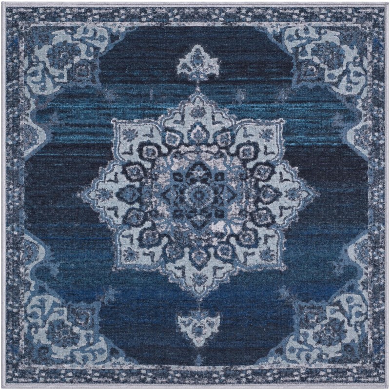 4' x 4' Rideout · Medallion rug, navy and light blue