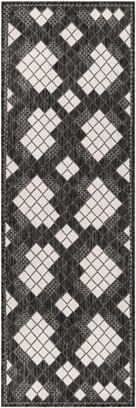 2' x 6' Keaton · Border Outdoor Rug, black and white