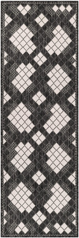 2' x 6' Keaton · Border Outdoor Rug, black and white