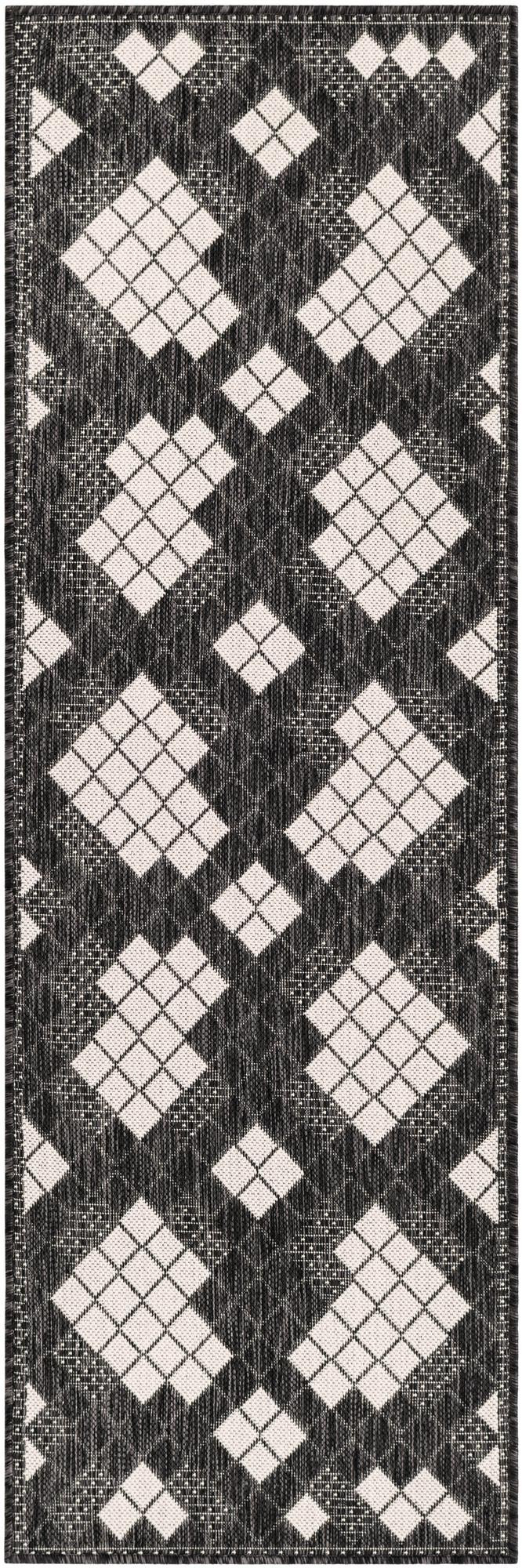 2' x 6' Keaton · Border Outdoor Rug, black and white