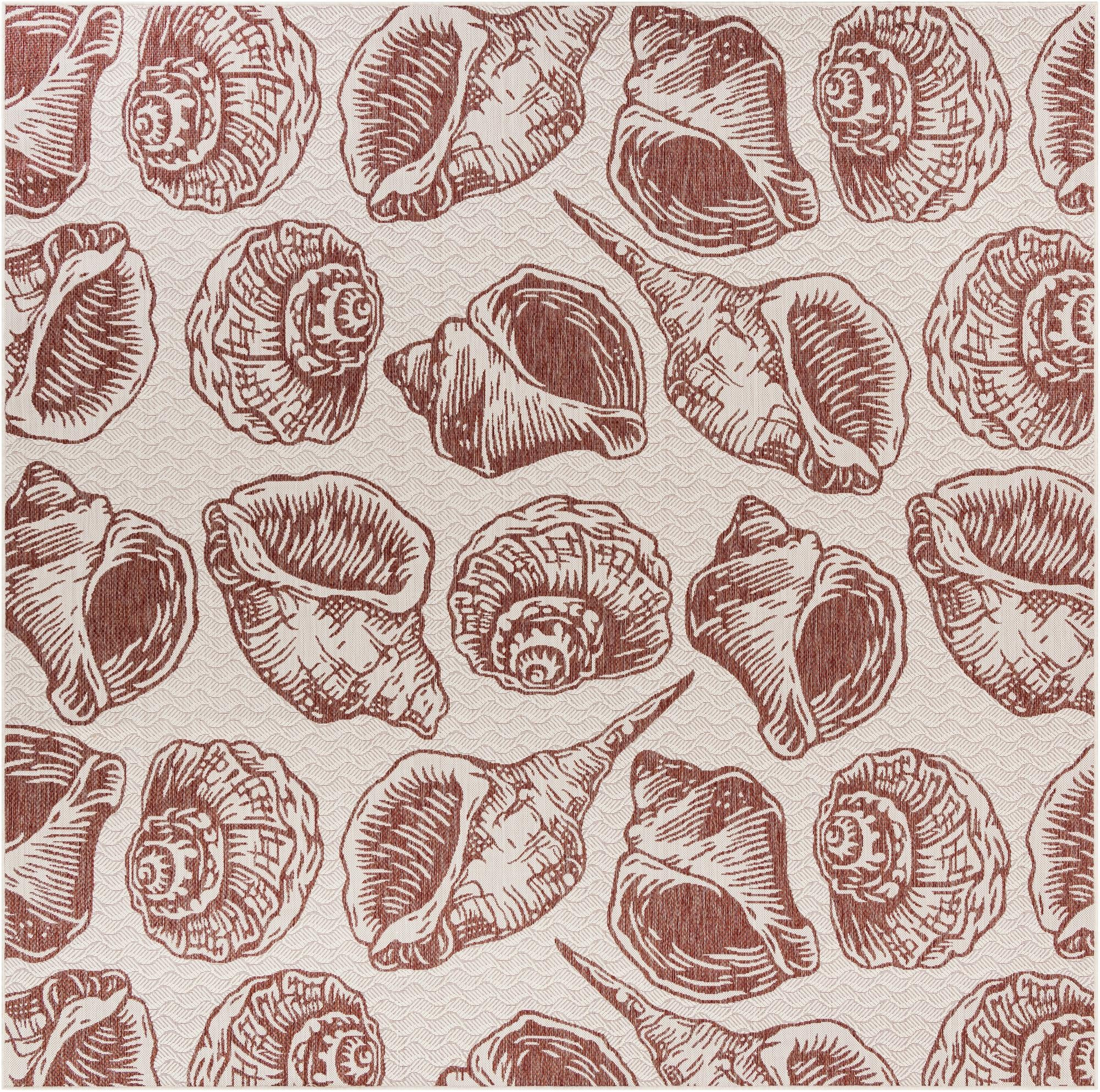 10' x 10' Arcata · Pictoral Outdoor Rug, ivory and rust red