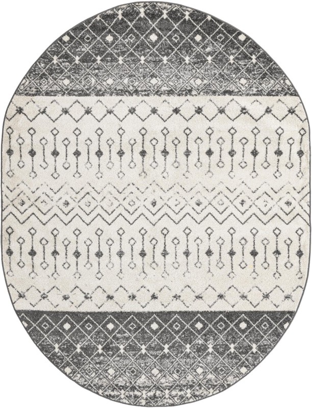 7' 10 x 10' Vernon · Geometric tribal rug, gray and ivory