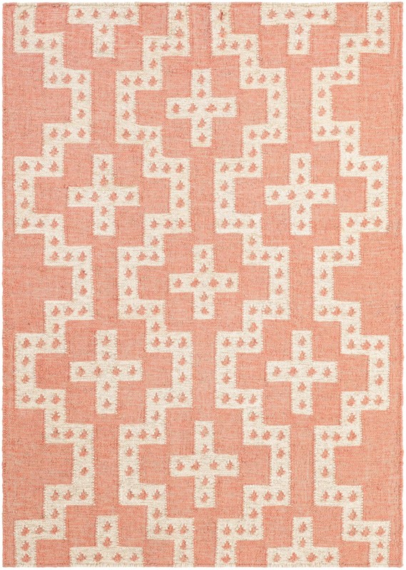 4' 1 x 6' 1 Earley · Geometric lattice Wool Rug, rose and cream