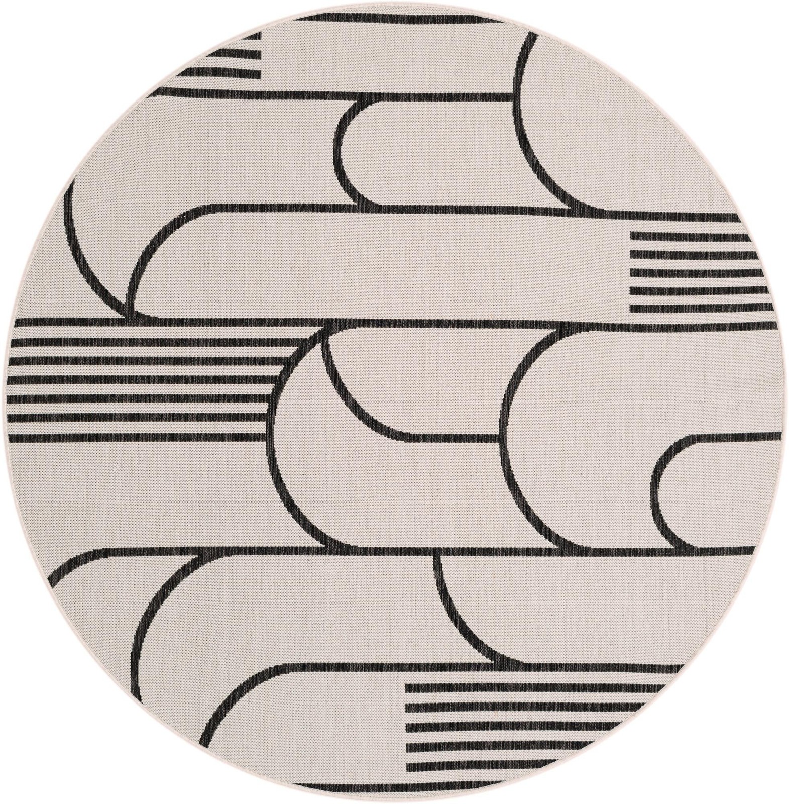 6' x 6' Prudence · Geometric Outdoor Rug, black and white