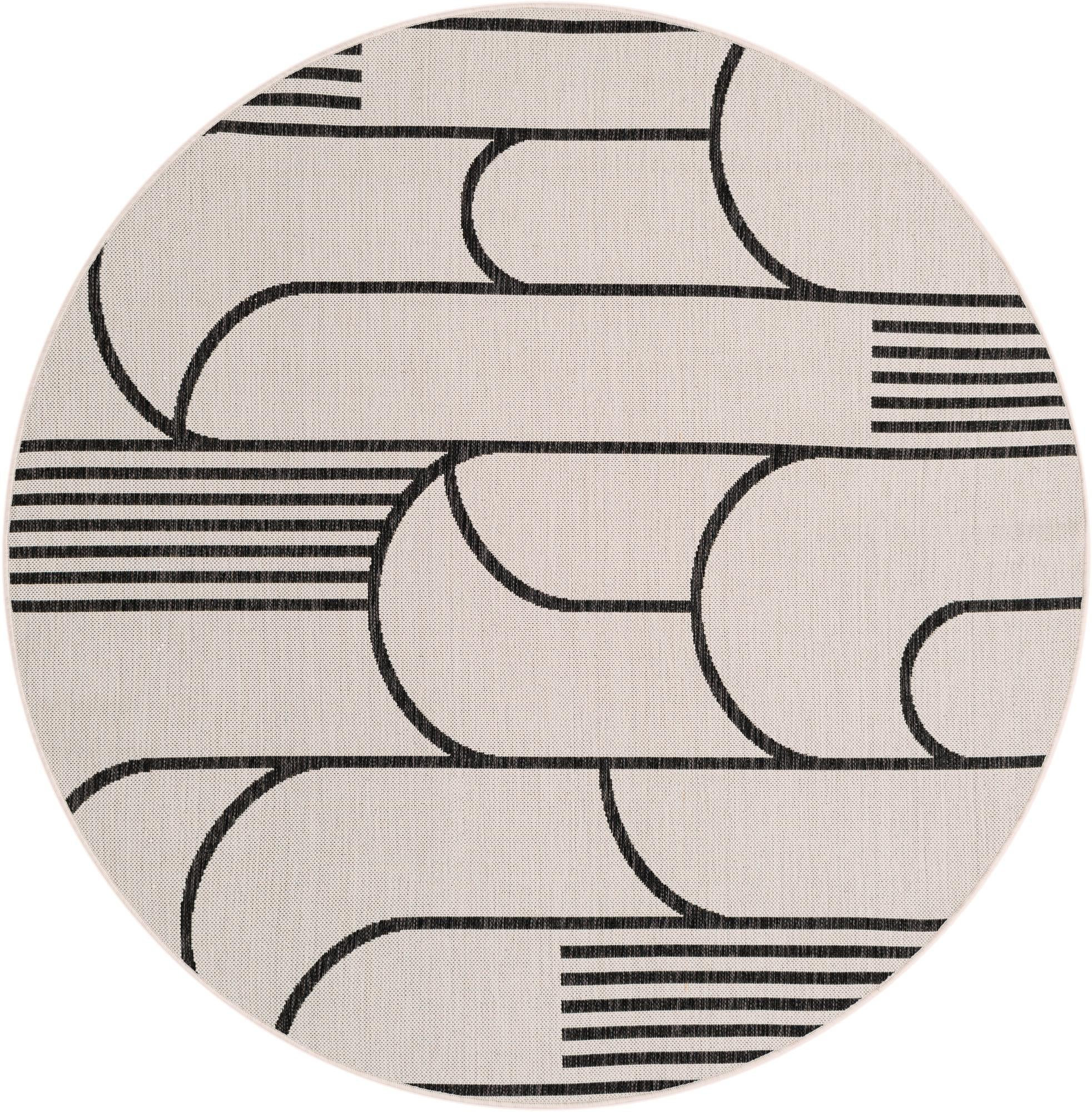 6' x 6' Prudence · Geometric Outdoor Rug, black and white