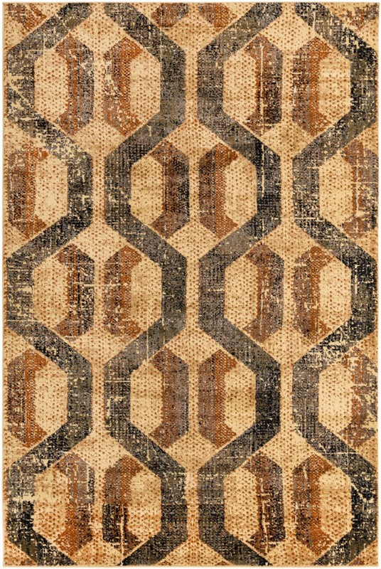 6' x 9' Acadia · Geometric lattice rug, beige and brown