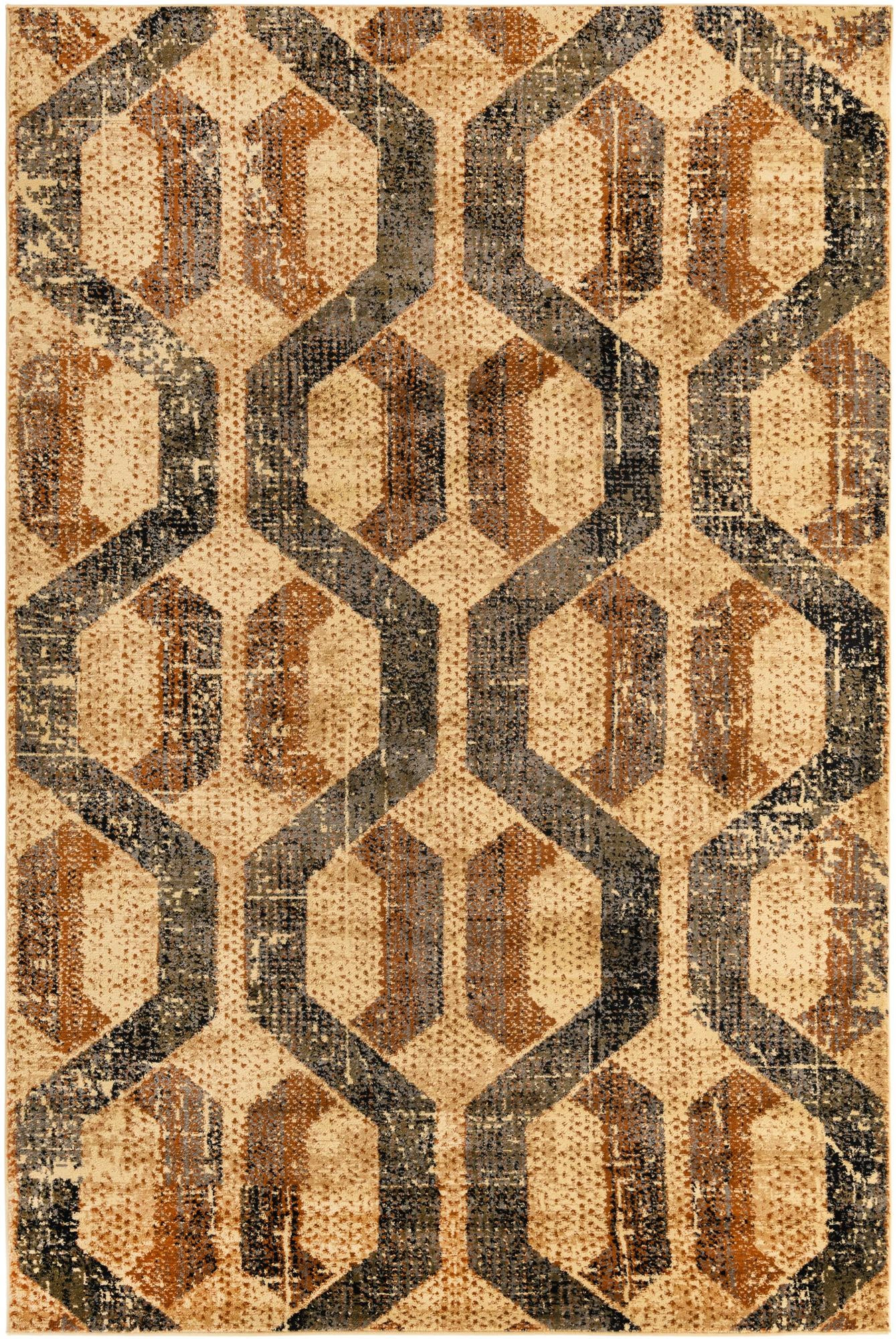 6' x 9' Acadia · Geometric lattice rug, beige and brown