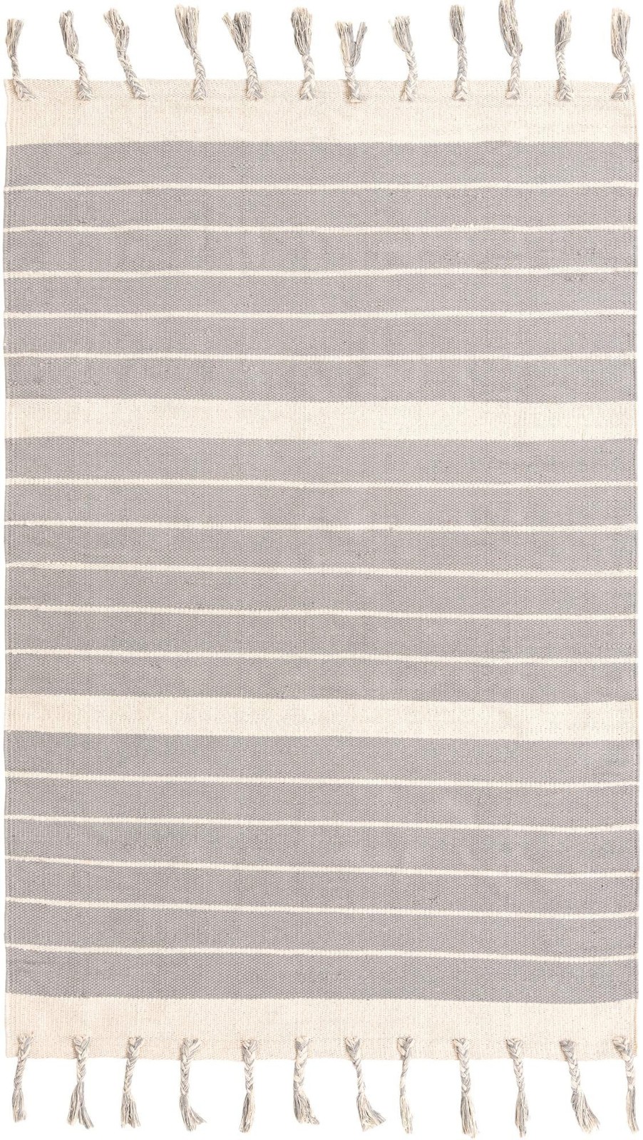 4' 1 x 6' 1 Ottley · Striped Chindi Rug, gray and cream