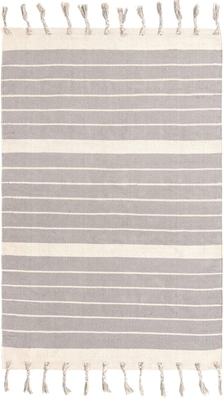 4' 1 x 6' 1 Ottley · Striped Chindi Rug, gray and cream