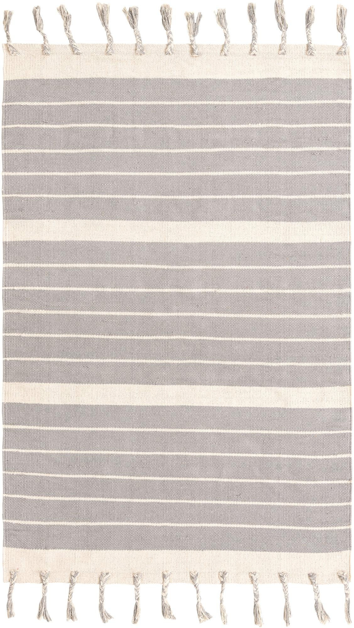 4' 1 x 6' 1 Ottley · Striped Chindi Rug, gray and cream