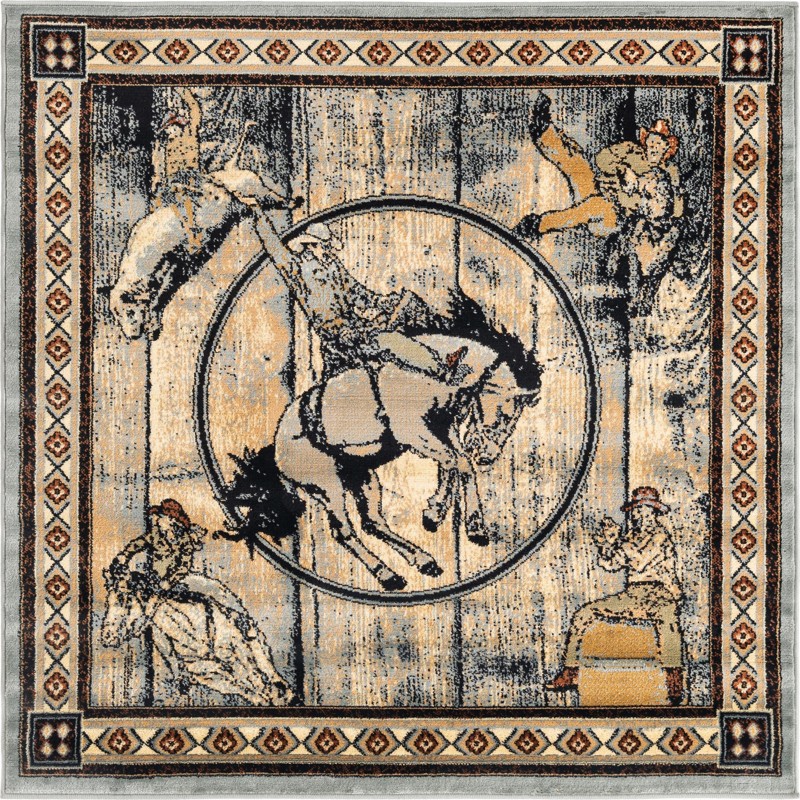5' 3 x 5' 3 Howell · Border rug, blue