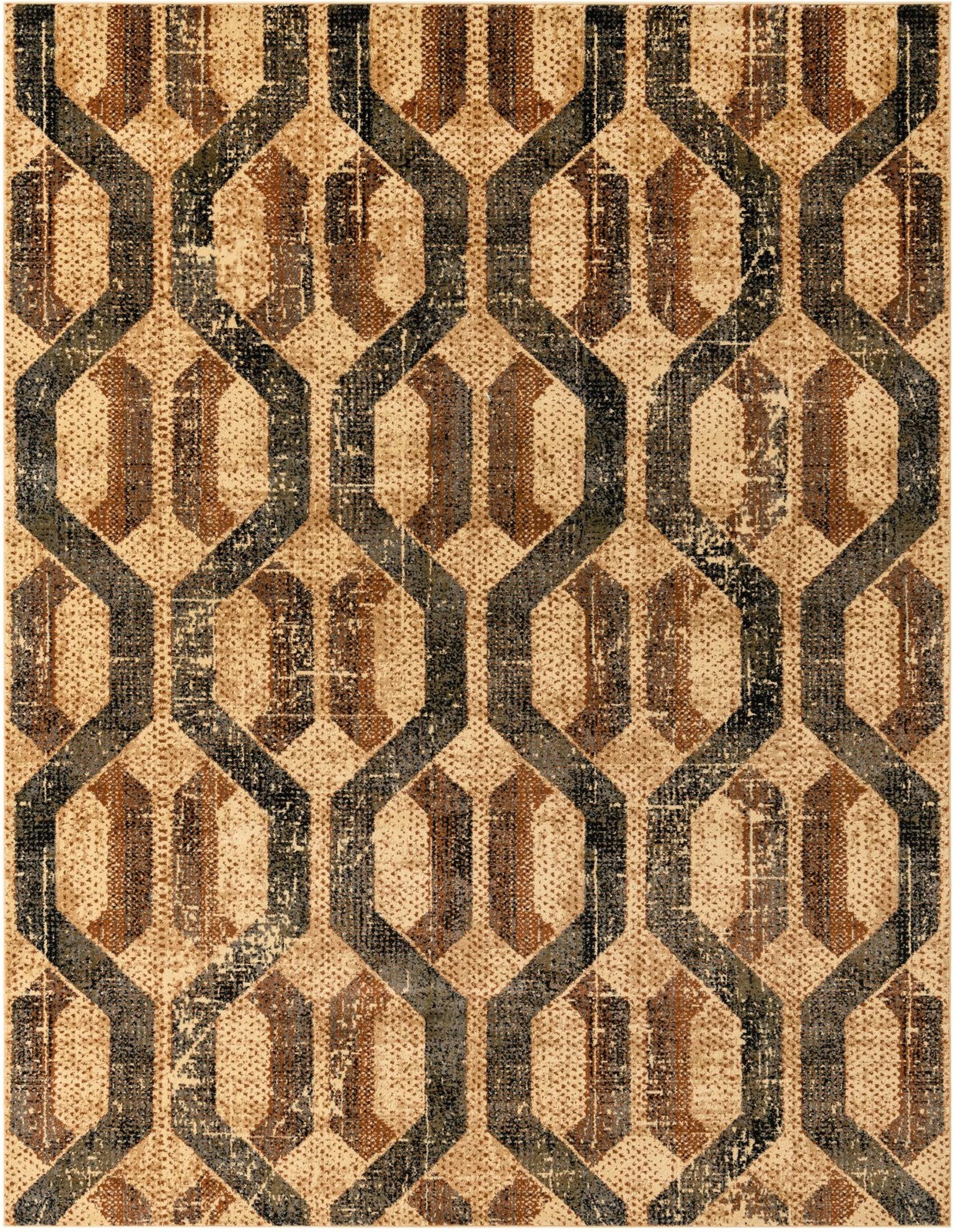 7' 10 x 10' Acadia · Geometric lattice rug, beige and brown