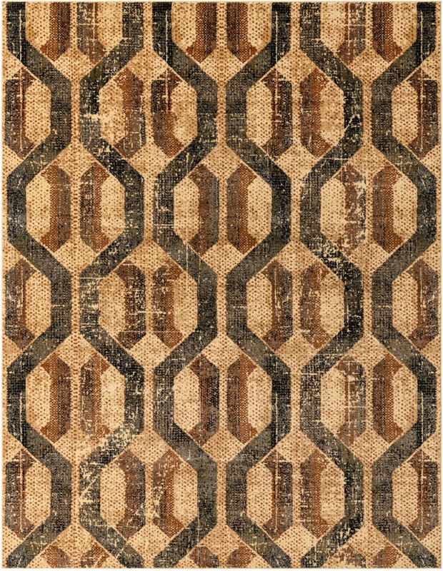 7' 10 x 10' Acadia · Geometric lattice rug, beige and brown