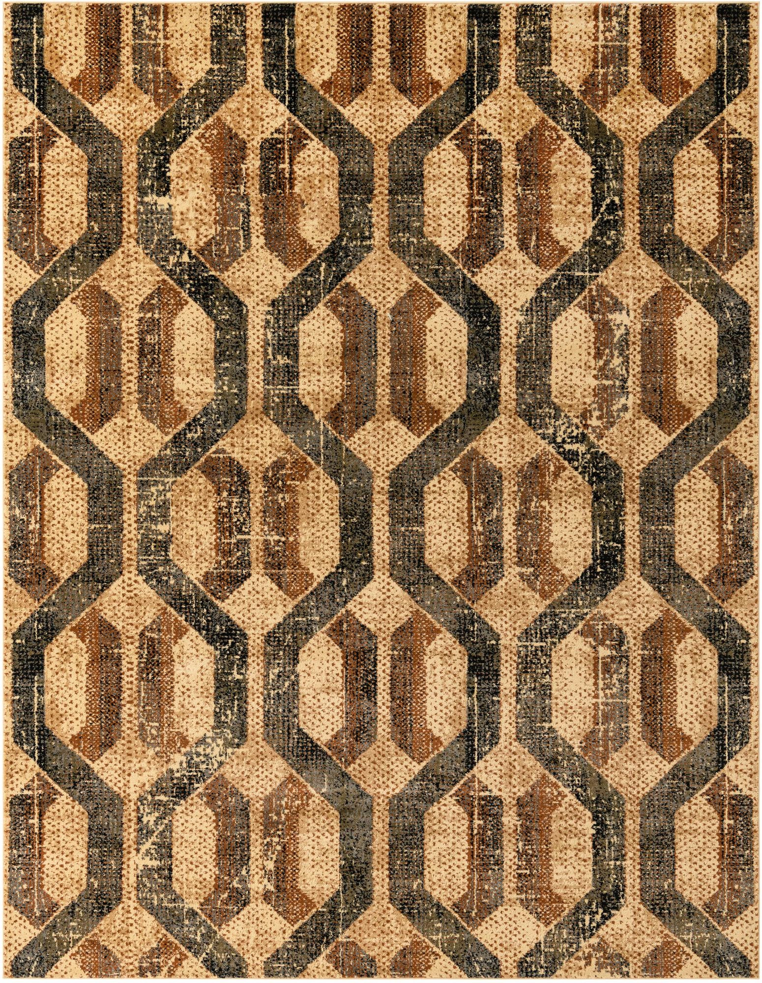 7' 10 x 10' Acadia · Geometric lattice rug, beige and brown