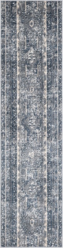 2' x 8' Grouse · Distressed striped rug, blue and beige
